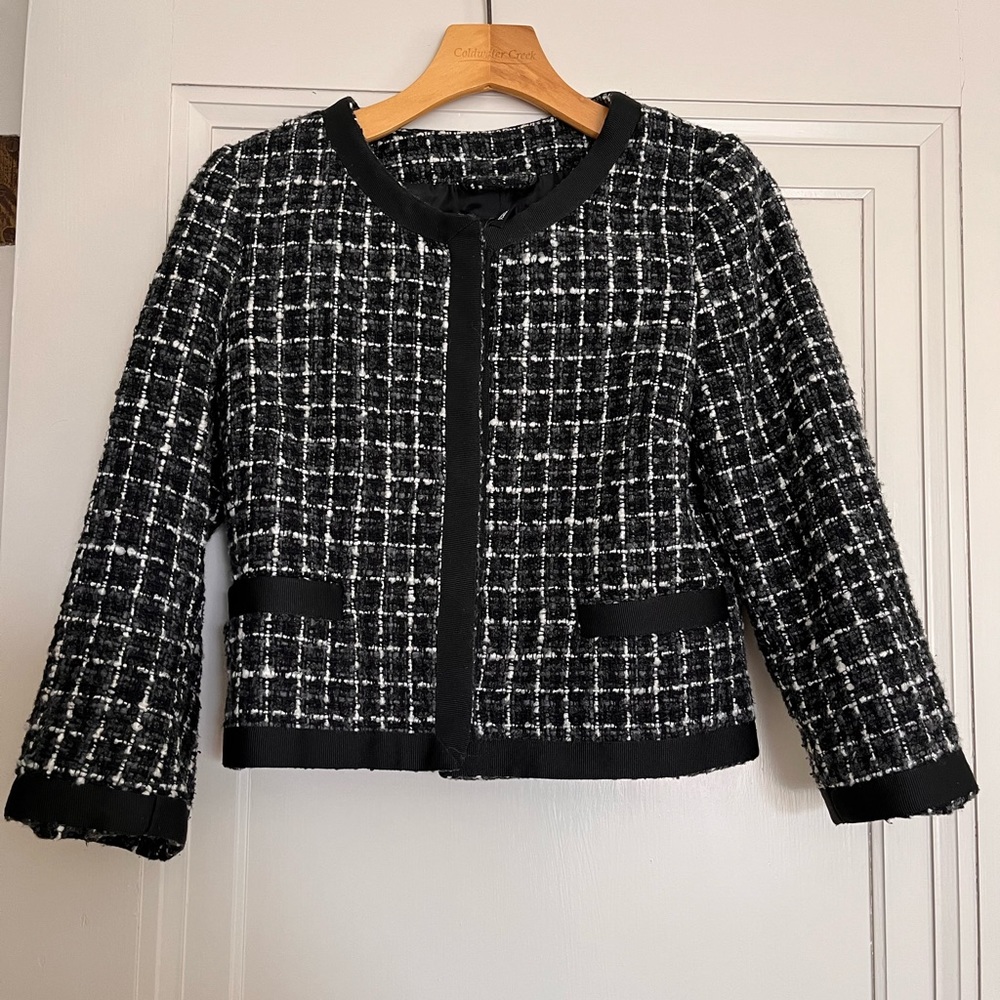 H&M wool blend Chanel-style cropped blazer